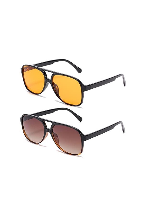 kimorn Lunettes De Soleil Pour Femmes Hommes Classique Vintage Grand Cadre Jaune Lentille Rétro Années 70 Nuances K1017 Écai