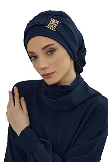 Turban instantané léger pour femme avec accessoires uniques et design élégant, bleu marine, taille unique