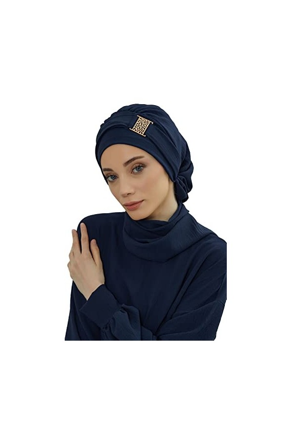 Turban instantané léger pour femme avec accessoires uniques et design élégant, bleu marine, taille unique