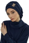 Turban instantané léger pour femme avec accessoires uniques et design élégant, bleu marine, taille unique