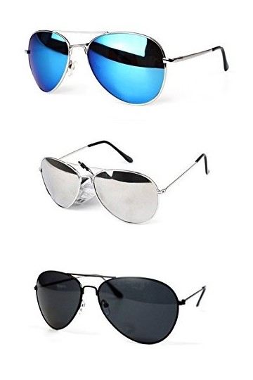 PURECITY© - Lot de 3 paires de Lunettes de Soleil Aviateur - Verres Effet Miroir - Monture Métal - Nouvelle Collection Femme 