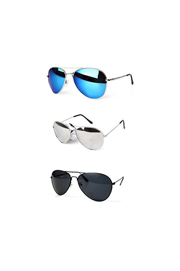 PURECITY© - Lot de 3 paires de Lunettes de Soleil Aviateur - Verres Effet Miroir - Monture Métal - Nouvelle Collection Femme 