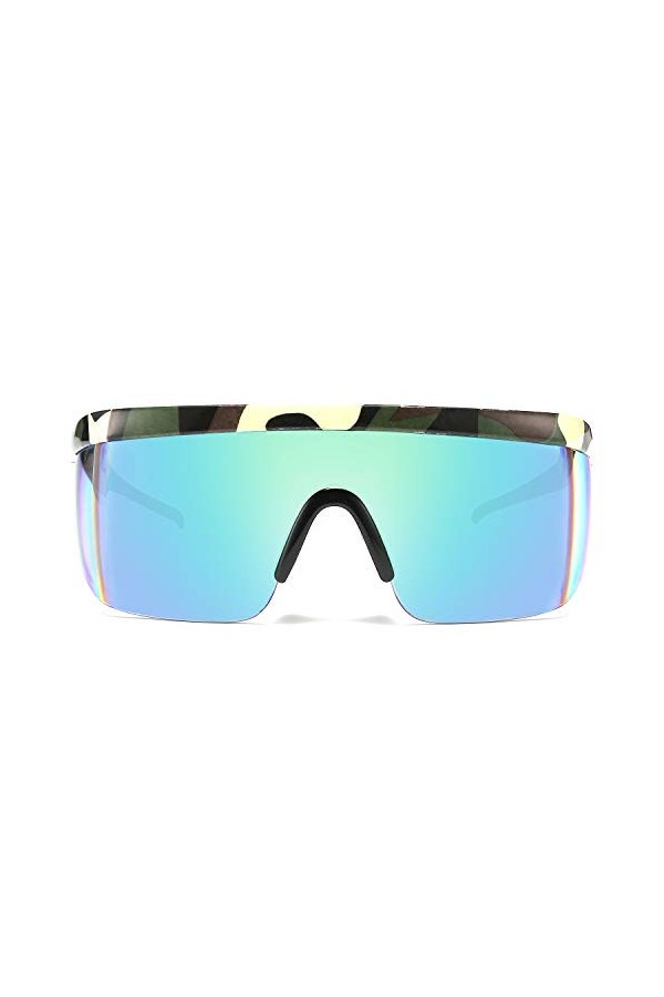 FEISEDY Classique Plat Haut Bouclier Lunettes de Soleil Surdimensionné Miroir une Pièce Sport Lunettes Homme Femme B2522