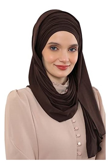 Aishas Design Foulard hijab instantané pour femme, 95 % coton pré-noué avec bonnet turban et châle en jersey, jaune moutarde