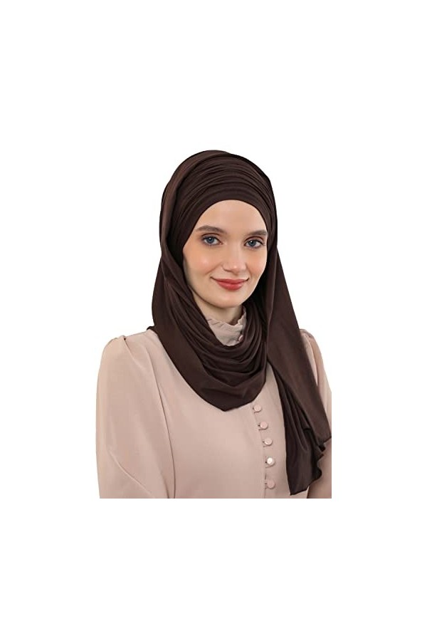 Aishas Design Foulard hijab instantané pour femme, 95 % coton pré-noué avec bonnet turban et châle en jersey, jaune moutarde
