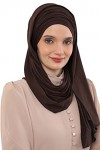Aishas Design Foulard hijab instantané pour femme, 95 % coton pré-noué avec bonnet turban et châle en jersey, jaune moutarde
