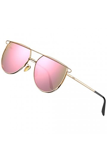 ATTCL Lunettes de soleil femmes hommes polarisée Revêtement de protection UV Grand cadre en métal 3055 C3 Black+gold+pink