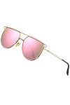 ATTCL Lunettes de soleil femmes hommes polarisée Revêtement de protection UV Grand cadre en métal 3055 C3 Black+gold+pink