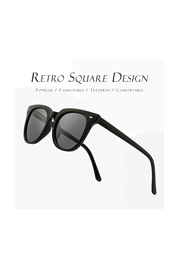 SUNGAIT Lunettes de soleil Femme Polarisées rétro Classiques Protection UV400 Tendance Cadre Noire Finition Brillante /Lent
