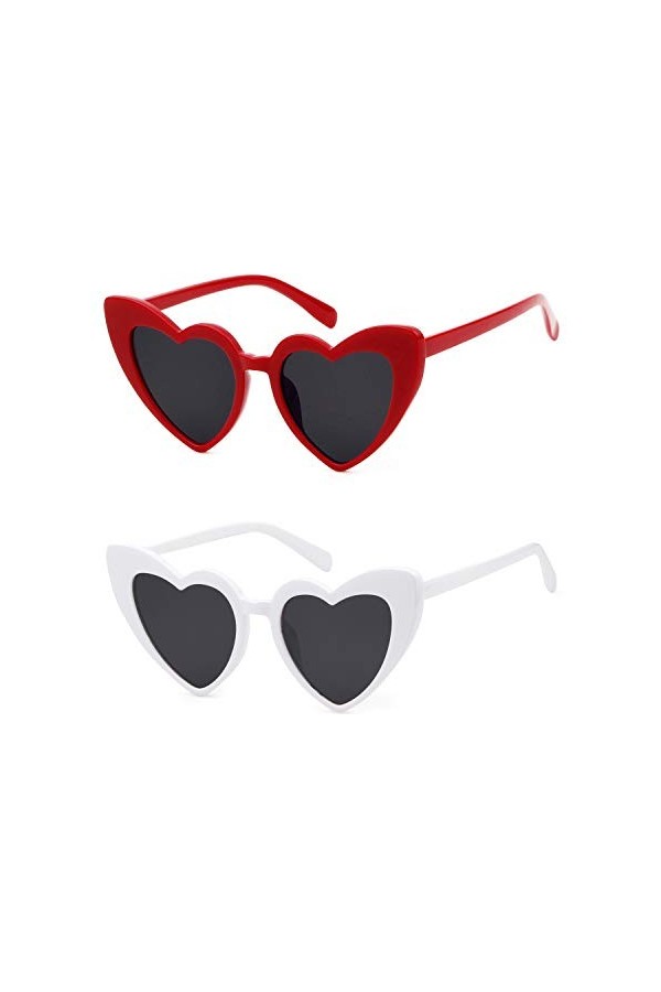 ADEWU Lunettes de soleil en forme de cœur pour mariage style rétro unisexe protection UV lunettes de fête mode féminine