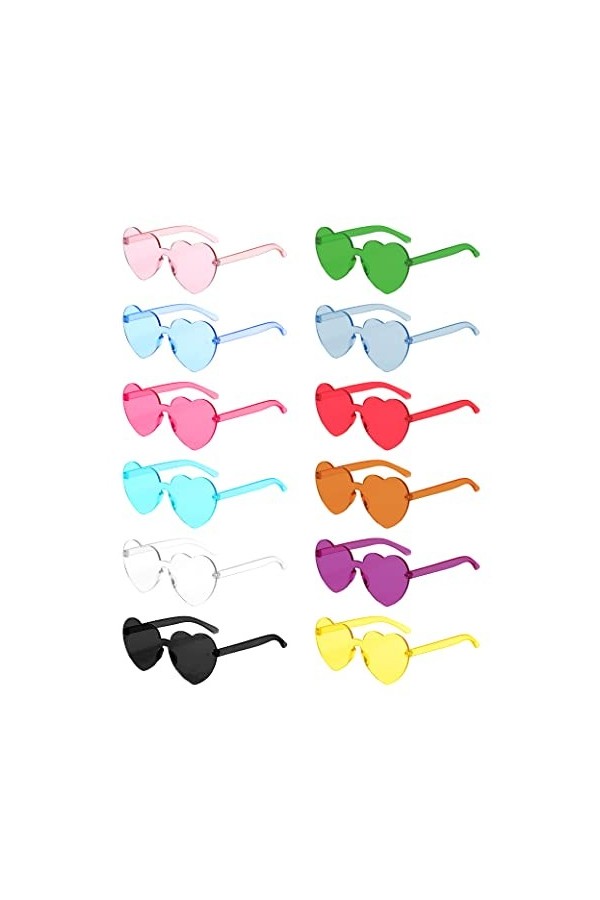 JIANGLAI Lunettes de soleil en forme de cœur - Style vintage des années 90 - Transparentes - Sans monture - Pour Mardi Gras -