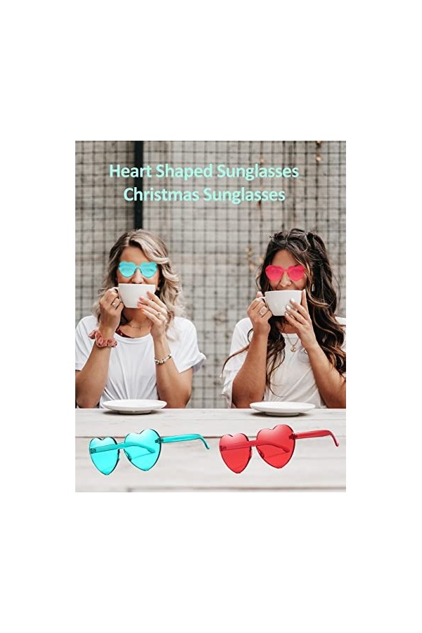 JIANGLAI Lunettes de soleil en forme de cœur - Style vintage des années 90 - Transparentes - Sans monture - Pour Mardi Gras -