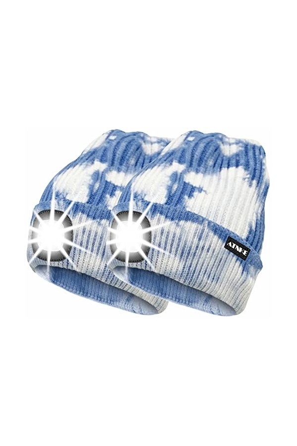 ATNKE 2 Pièces Chaud LED tricoté Chapeau de Bonnet Unisexe avec,USB Rechargeable Chapeau de Course Ultra Lumineux 4 LED Lampe