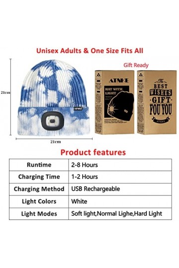 ATNKE 2 Pièces Chaud LED tricoté Chapeau de Bonnet Unisexe avec,USB Rechargeable Chapeau de Course Ultra Lumineux 4 LED Lampe