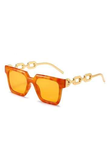 Mode Femmes Lunettes de Soleil carrées Nuances UV400 Vintage Jambes de chaîne Hommes Lunettes de Soleil Miroir dégradé, Ambre