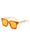 Mode Femmes Lunettes de Soleil carrées Nuances UV400 Vintage Jambes de chaîne Hommes Lunettes de Soleil Miroir dégradé, Ambre