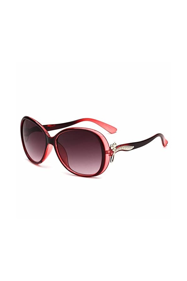 Lunettes de Soleil Ovales Femmes Ombre Vintage Rétro Lunettes de Soleil UV400, C6 Rouge Clair