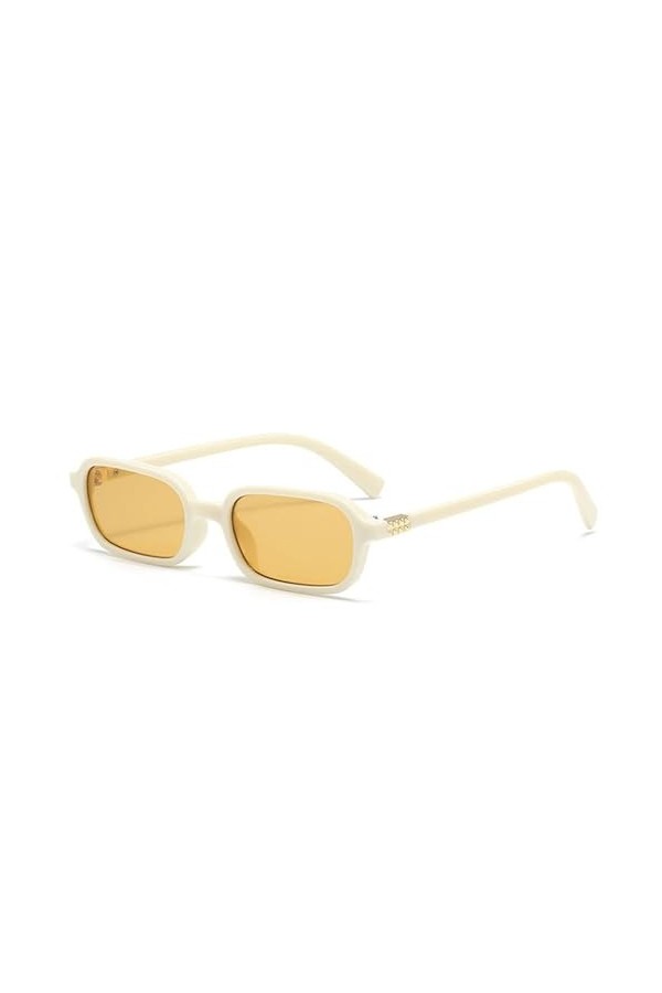 MUTYNE Mode Petit Rectangle Femmes Nuances UV400 Lunettes De Soleil Rétro Verres Clairs Hommes Lunettes Cadre, Beige Thé Clai