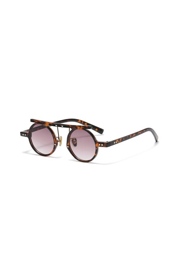 HPIRME Lunettes de soleil rondes vintage femme homme lunettes femme mâle petite monture dégradé rétro, double rouge foncé, ta