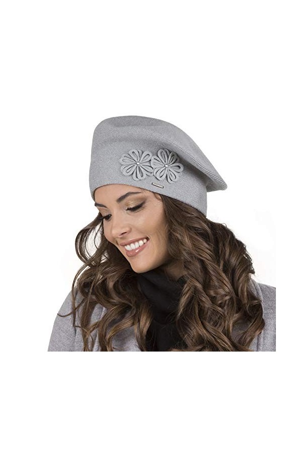 VIVISENCE Femme Béret Classique Et Élégant 7007, Fabriqué en UE, Gris Clair,UNI