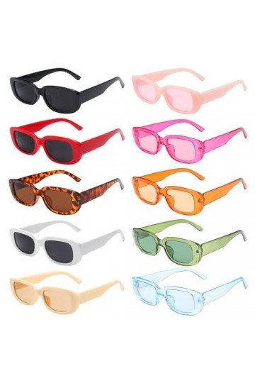 SUNOVELTIES Lot de 10 paires de lunettes de soleil rectangulaires pour femme - Style rétro - Design luxueux - Pour adulte, mu