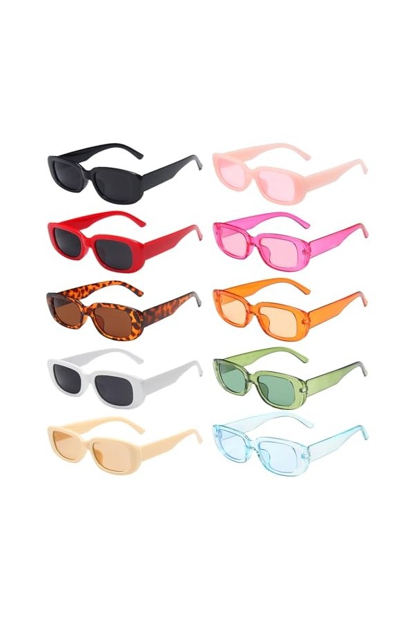 SUNOVELTIES Lot de 10 paires de lunettes de soleil rectangulaires pour femme - Style rétro - Design luxueux - Pour adulte, mu