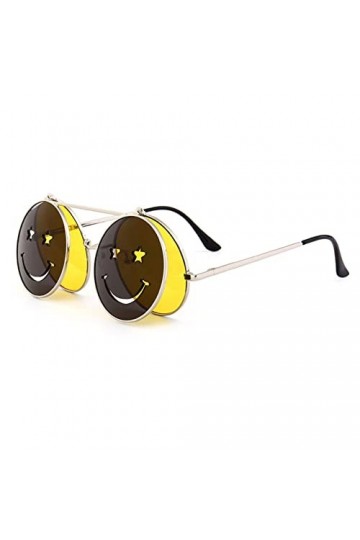 Miyabitors Lunettes de soleil à charnière avec motif smiley mignon pour femme - Lunettes de soleil pliables à double lentille