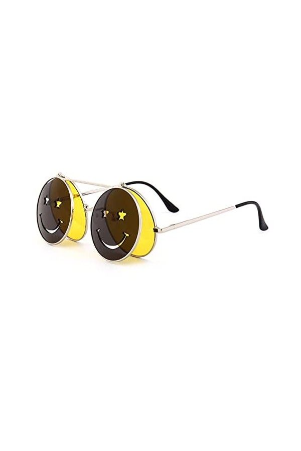 Miyabitors Lunettes de soleil à charnière avec motif smiley mignon pour femme - Lunettes de soleil pliables à double lentille