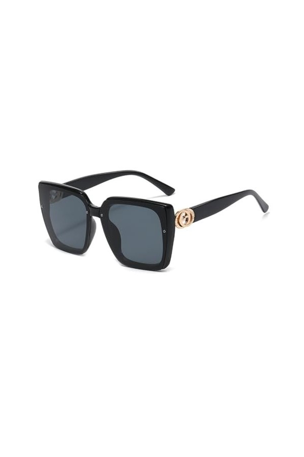 HCHES Lunettes de Soleil à Grande Monture pour Femmes Lunettes résistantes aux UV,noir noir,Taille unique
