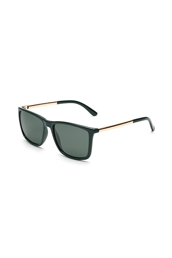 JIM HALO Lunettes de Soleil Polarisées Vintage Carré anti UV Classique Lunettes de Soleil pour Hommes Vert Foncé/Vert Polaris