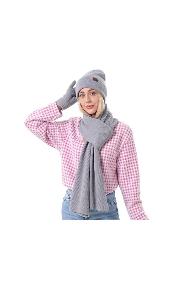 H at Scarf Ensemble de gants unisexe en laine douce avec longue écharpe châle double couche bonnet gants pour écran tactile p