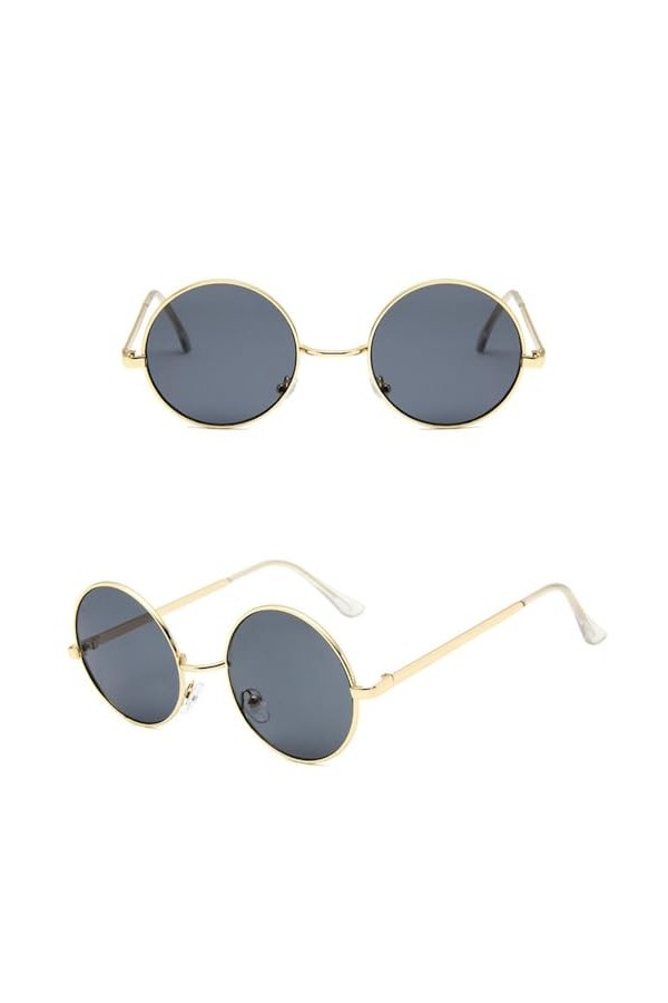 HCHES Lunettes de Soleil Rétro Rondes Jaune Violet Femme Lunettes de Soleil pour Femme Homme Alliage Miroir,Or Violet,Taille 