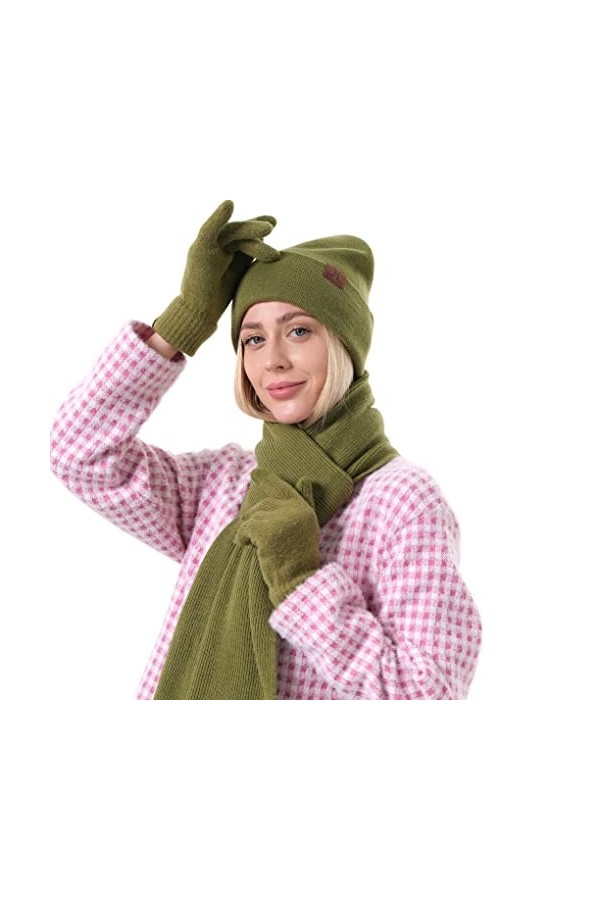 H at Scarf Ensemble de gants unisexe en laine douce avec longue écharpe châle double couche bonnet gants pour écran tactile p