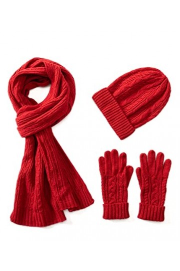 3 en 1 Laine Chapeau Gants Écharpe Ensemble pour Femme Hiver Ensemble, 3 Pièces Torsadé Bonnet pour Femme avec Boîte-cadeau 