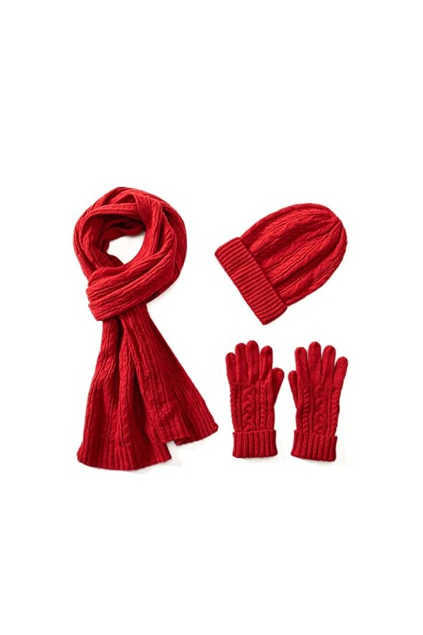 3 en 1 Laine Chapeau Gants Écharpe Ensemble pour Femme Hiver Ensemble, 3 Pièces Torsadé Bonnet pour Femme avec Boîte-cadeau 