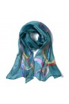 Invisible World Foulard Soie 100% Femme pour Cheveux, Cou, Tete Echarpe Longue Peint a la Main - Libellule - Bleu Sarcelle
