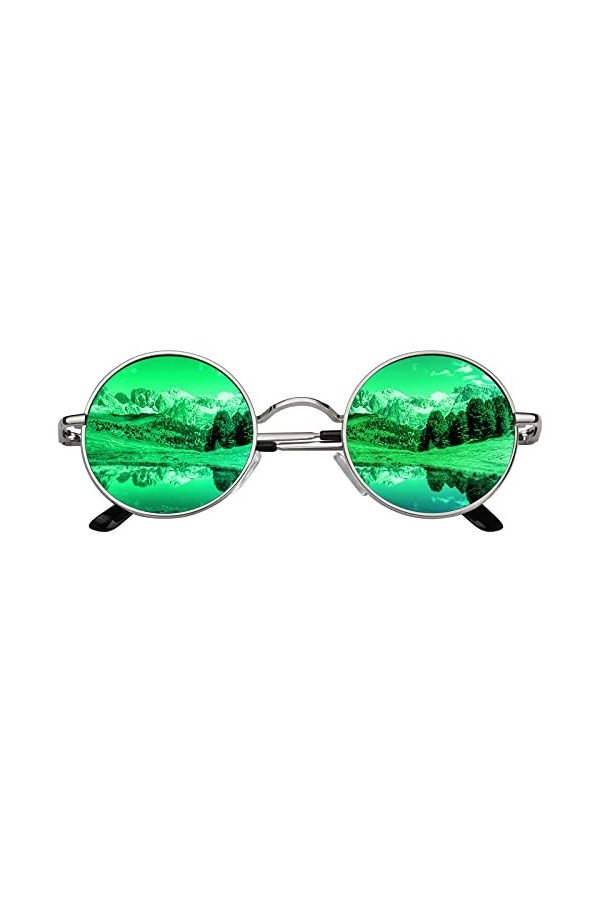 CGID E01 lunettes de soleil polarisées inspirées du style retro vintage Lennon en cercle métallique rond protection UV400,Gra