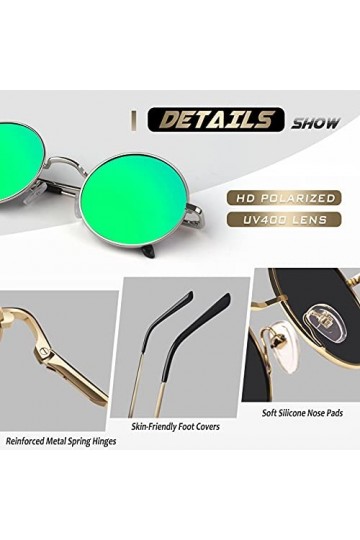CGID E01 lunettes de soleil polarisées inspirées du style retro vintage Lennon en cercle métallique rond protection UV400,Gra