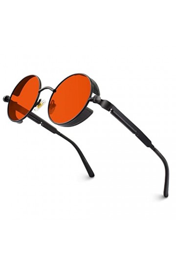 CGID E72 Lunettes de soleil homme femme ronde polarisées inspirées du style retro Steampunk en cercle métallique