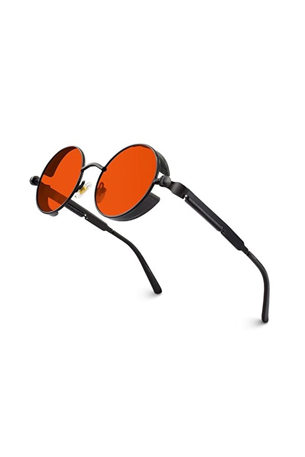 CGID E72 Lunettes de soleil homme femme ronde polarisées inspirées du style retro Steampunk en cercle métallique