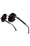 CGID E72 Lunettes de soleil homme femme ronde polarisées inspirées du style retro Steampunk en cercle métallique