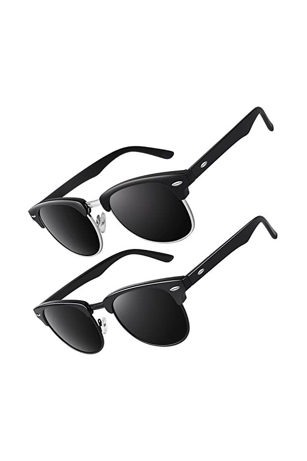 CGID Lunettes de Soleil Homme Femme Polarisées UV400 Classique Rétro Demi Monture Lunettes