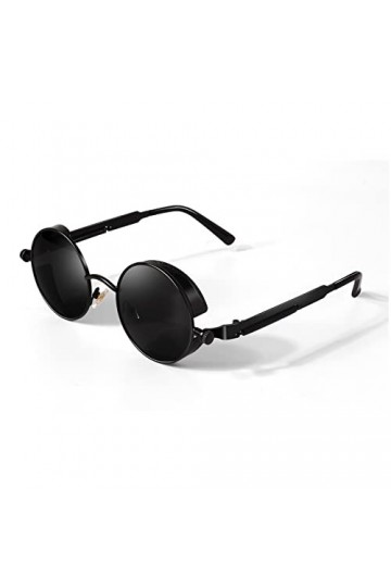 GQUEEN Lunettes de Soleil Rétro Polarisées Ronde Métal Cadre Steampunk pour Homme et Femme Unisexe Avec Protection UV400
