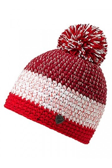 Ziener Intercontinental Bonnet à Pompon Chaud tricoté Doublure Polaire, Rouge/Blanc, Taille Unique Mixte