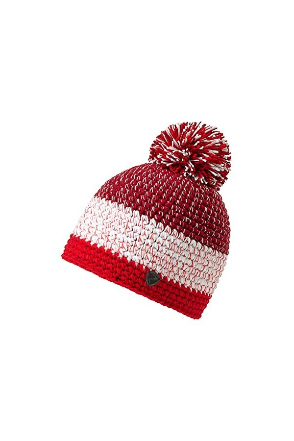 Ziener Intercontinental Bonnet à Pompon Chaud tricoté Doublure Polaire, Rouge/Blanc, Taille Unique Mixte