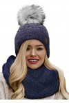 4sold Femme Set Bonnet et écharpe Mohair dhiver Wool Chapeau Hat Grande Faux Pom Pom Bonnet dhiver Chaud Doublure Polaire -