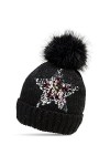 Caspar MU161 Bonnet en Tricot doublé en Fausse Fourrure pour Femme - Bonnet avec étoile en Paillettes Multicolores et Gros Po