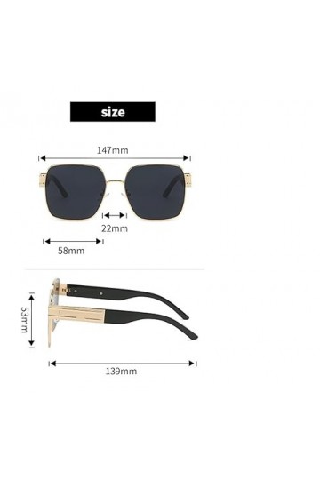 QQLADY Lunettes De Soleil Pour Hommes Et Femmes, Lunettes De Soleil Carrées Rétro, Lunettes De Soleil À Grande Monture, Gris 