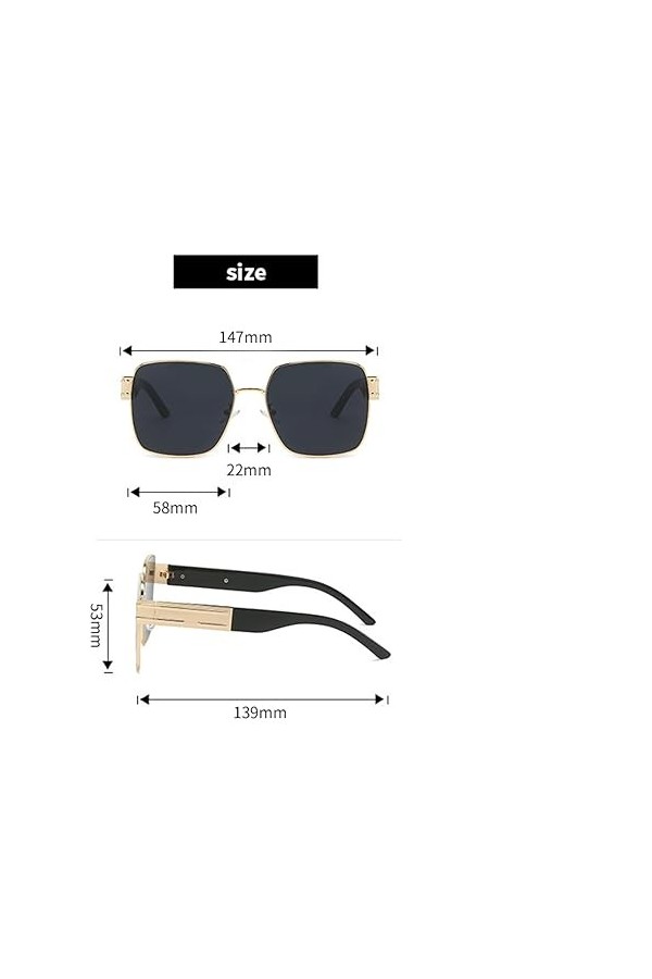 QQLADY Lunettes De Soleil Pour Hommes Et Femmes, Lunettes De Soleil Carrées Rétro, Lunettes De Soleil À Grande Monture, Gris