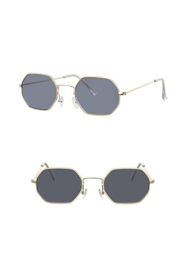 HCHES Lunettes de Soleil Carrées à Petite Monture Femme Lunettes de Soleil Miroir en Métal Femme Lentille Océan, 2, Taille Un